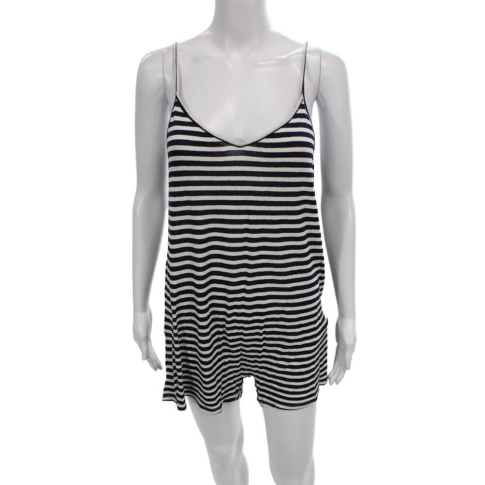 Lacausa Women Striped Black V Neck Sleeveless Romper Nautical Size S